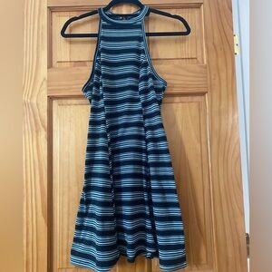 Hollister Striped Halter Skater Dress Blue Black Ribbed Knit Size Large